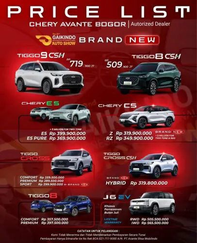 Pricelist Harga Chery cililitan 2025